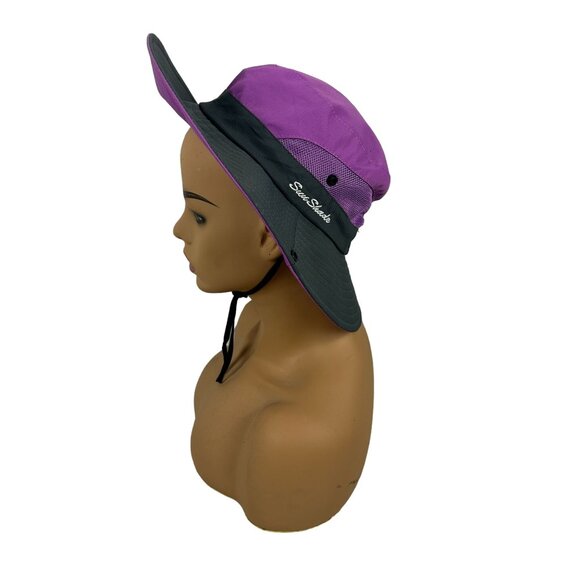 Sun Shade Purple & Gray Wide Brim Hat With Chin Strap & Mesh Panels - Picture 2 of 7